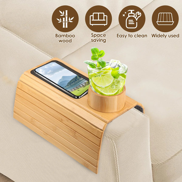 **Bamboo Bliss – 3-in-1 Multifunctional Sofa Cup Holder & Tray**